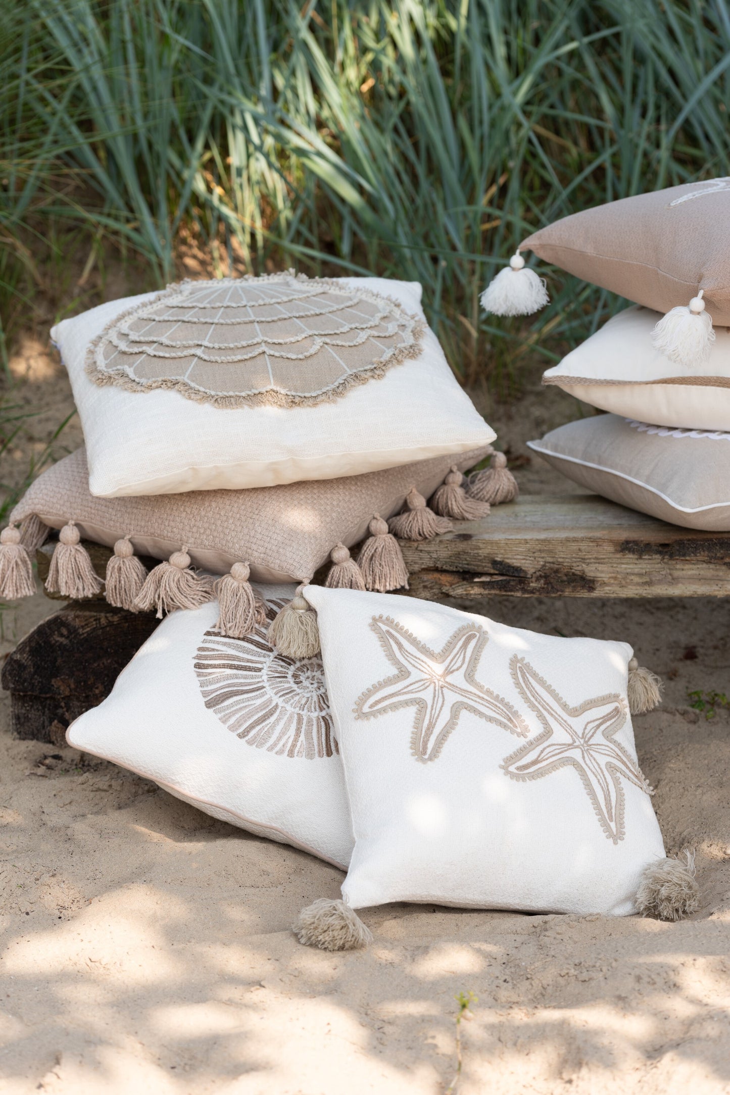 CUSHION 2 SEA STAR WITH TASSELS COTTON