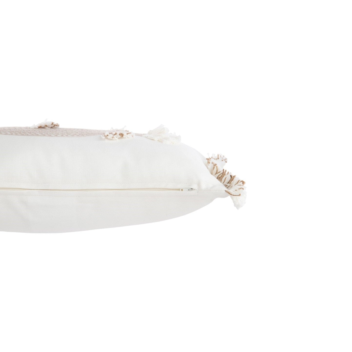 CUSHION FISH FRINGES COTTON WHITE AND TAUPE