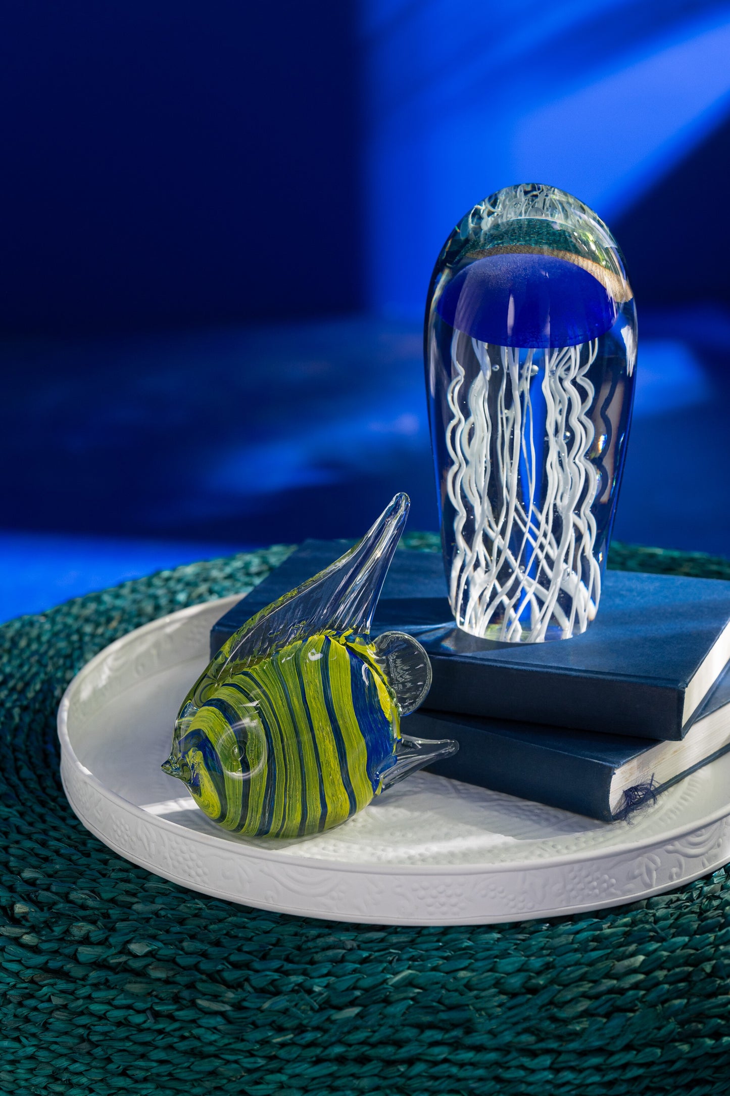FISH GLASS YELLOW AND BLUE