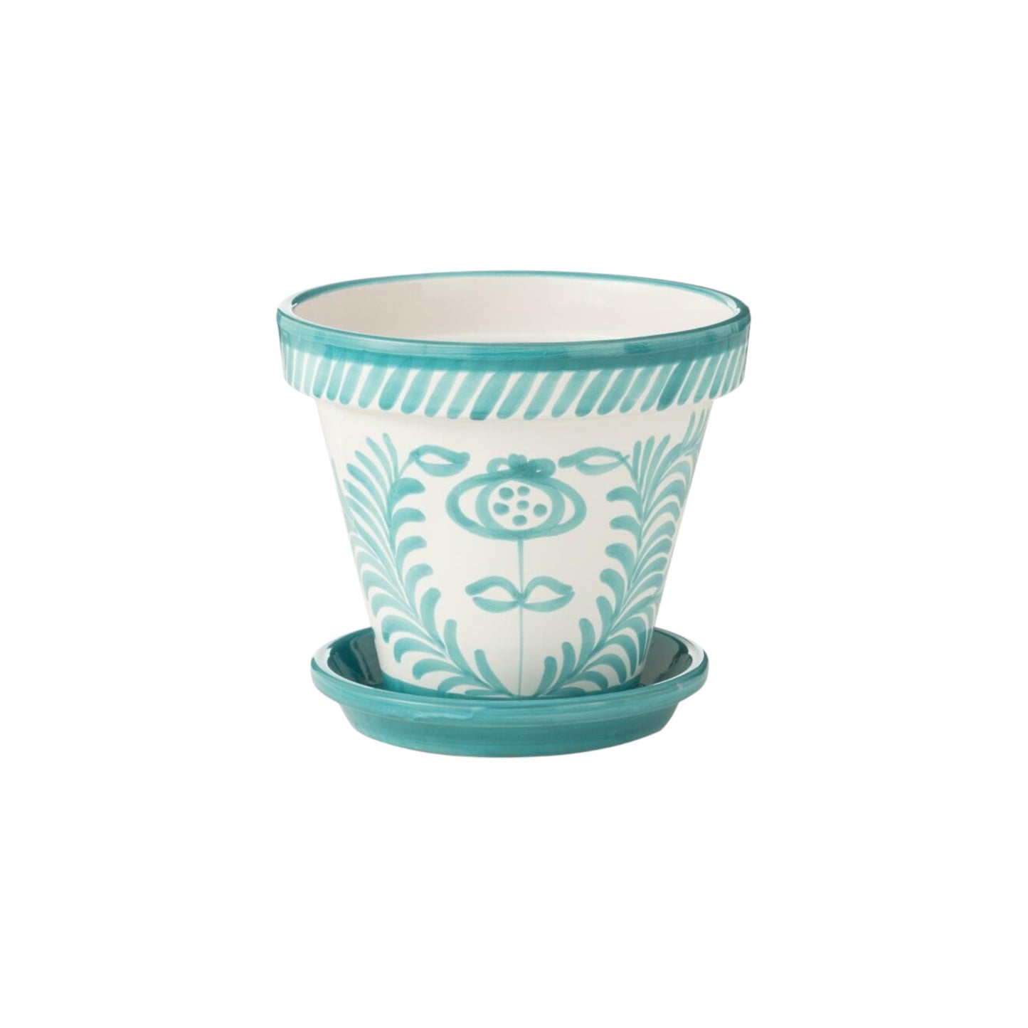 FLOWER POT WITH PLATE GRANADA AQUA AND WHITE