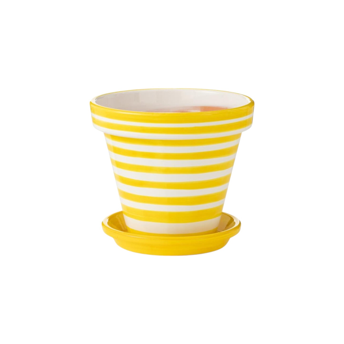 FLOWER POT WITH PLATE GRANADA STRIPES YELLOW AND WHITE