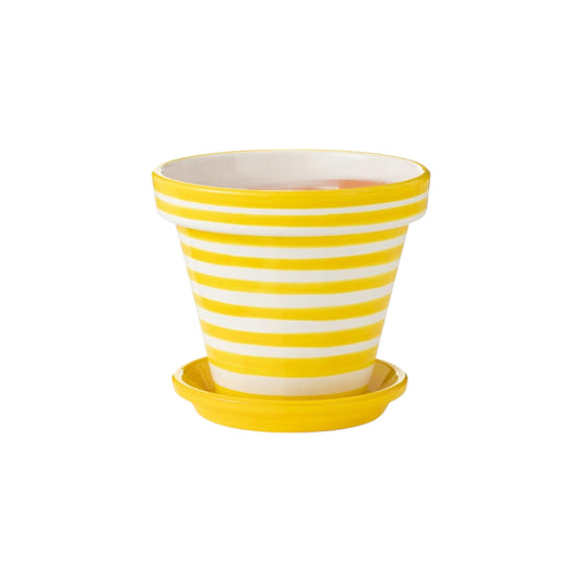 FLOWER POT WITH PLATE GRANADA STRIPES YELLOW AND WHITE