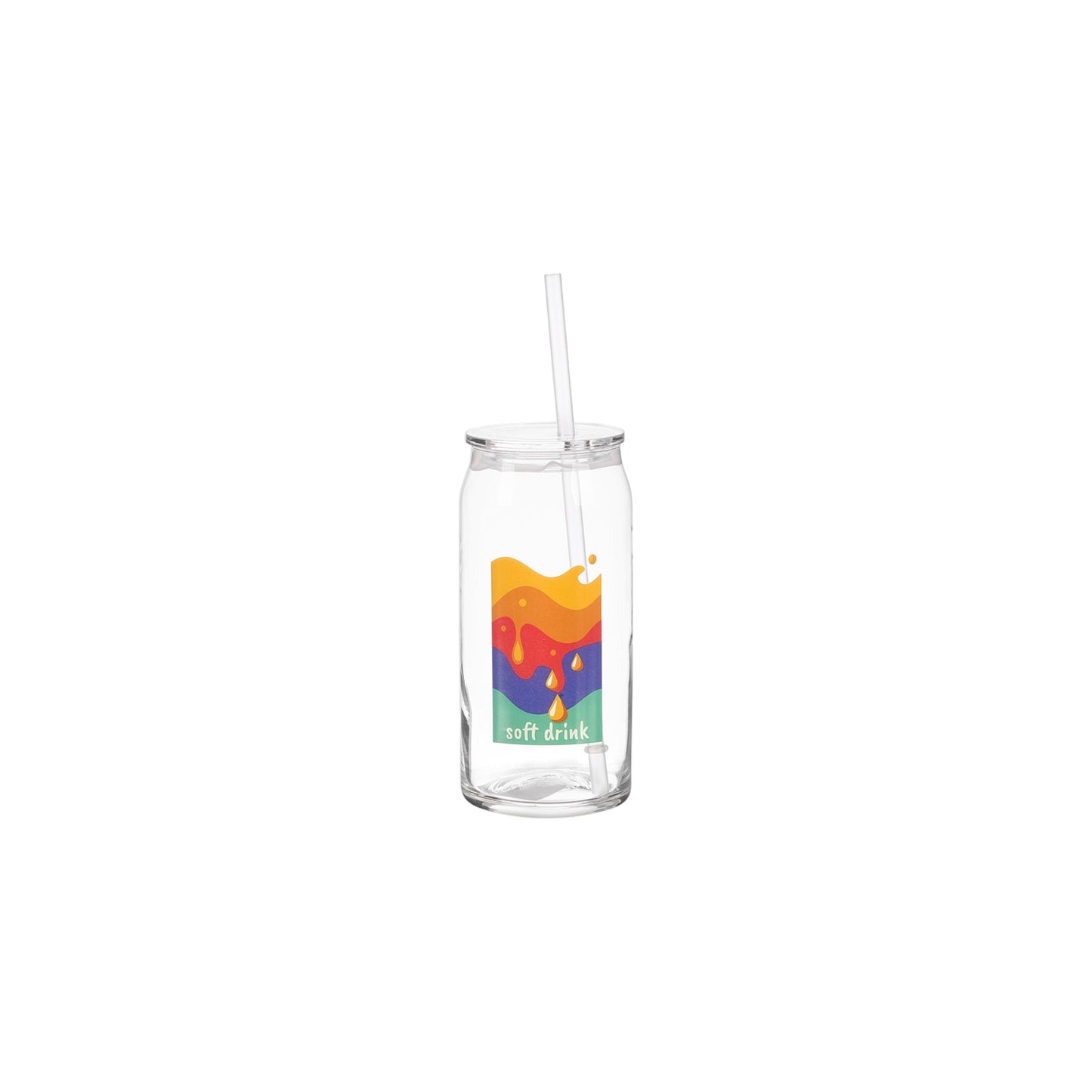 GLASS CUP WITH LID AND STRAW FORT SOFT DRINKS