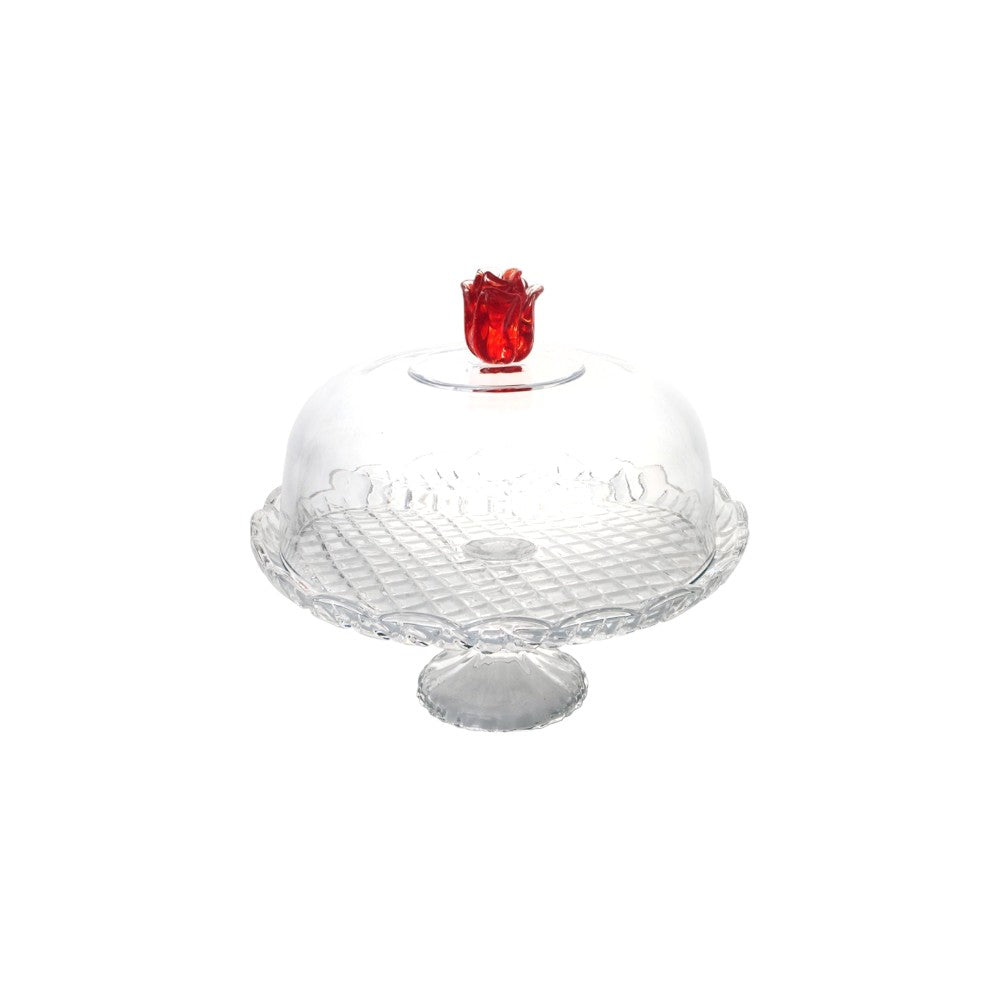 GLASS DOME ON STAND Ø 30 CM ROSE