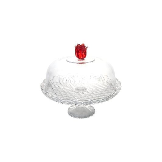GLASS DOME ON STAND Ø 30 CM ROSE