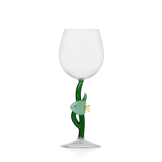 GREEN FISH STEMMED GLASS