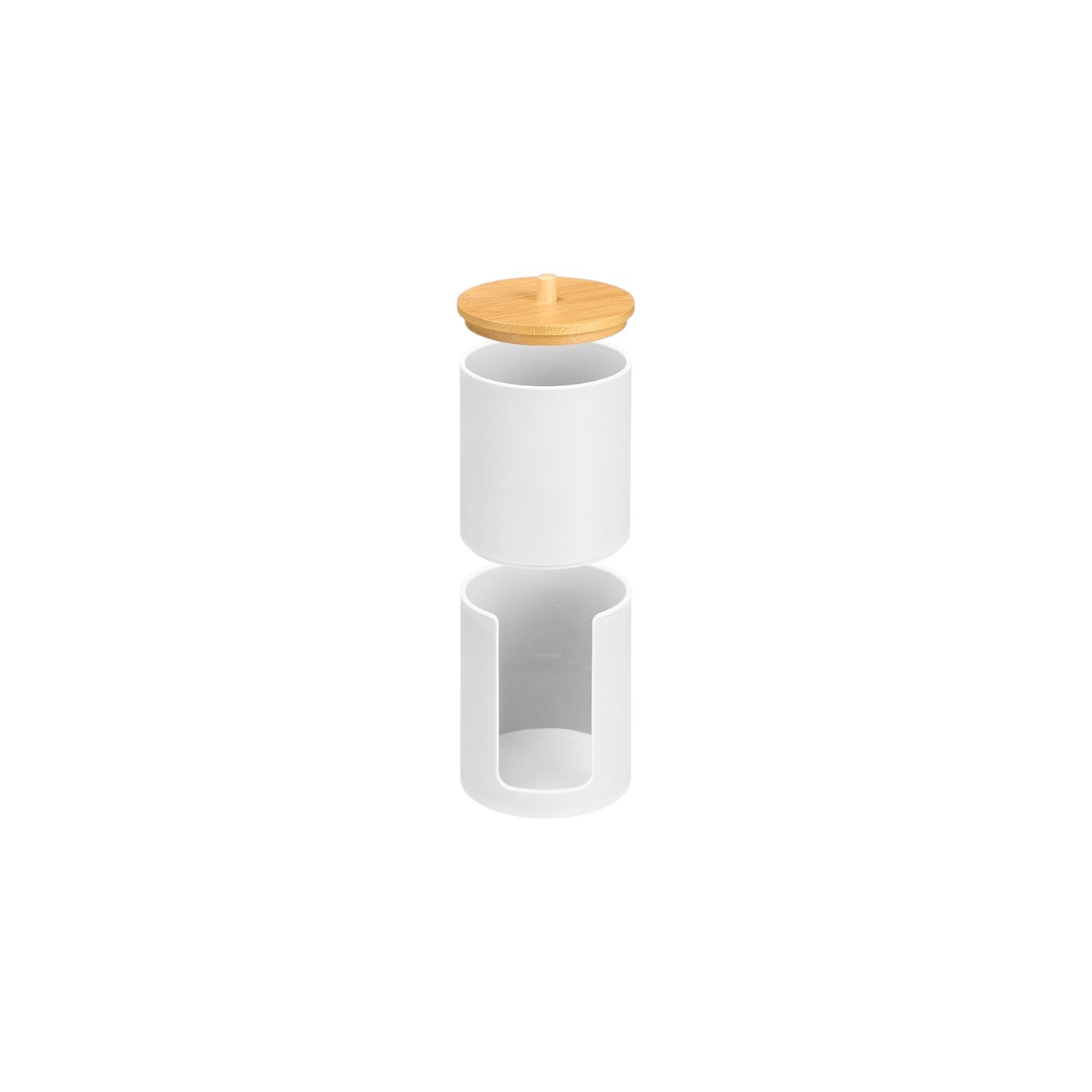 JAR PLASTIC WHITE WITH BAMBOO COVER