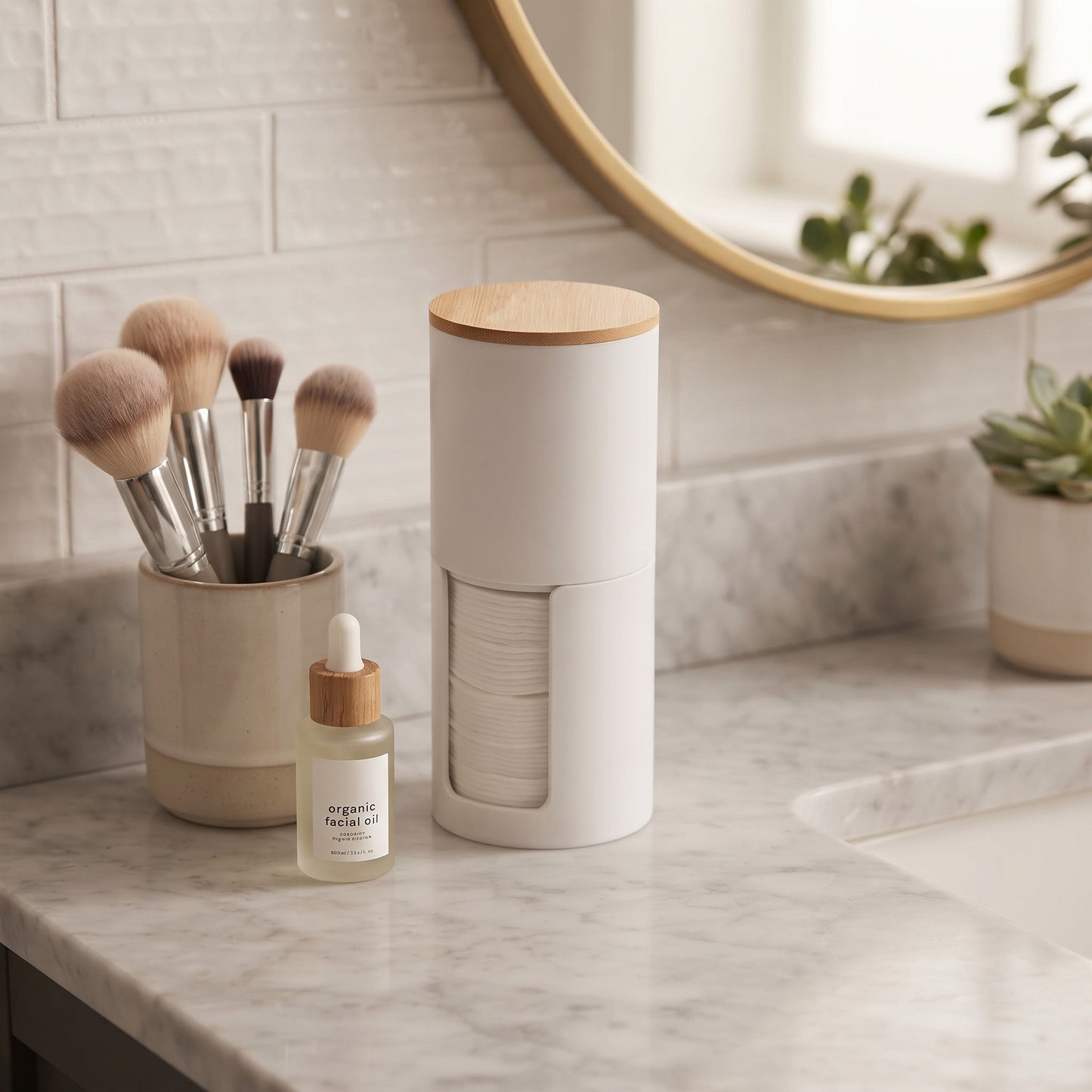 JAR PLASTIC WHITE WITH BAMBOO COVER