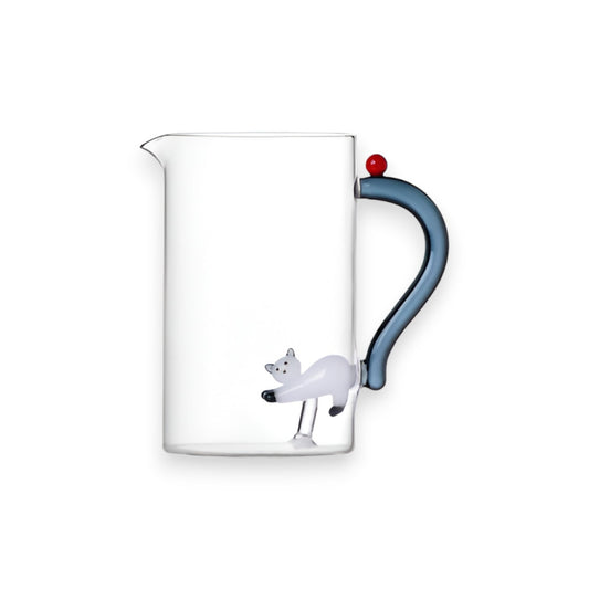 JUG WHITE CAT WITH SMOKE TAIL AND BERRY