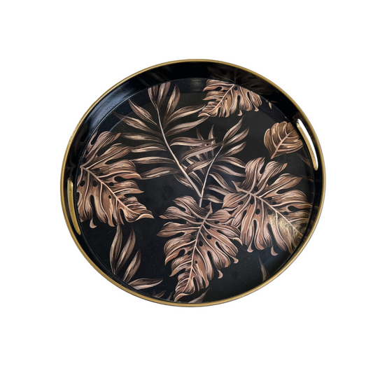 LEAF BLACK SERVING TRAY