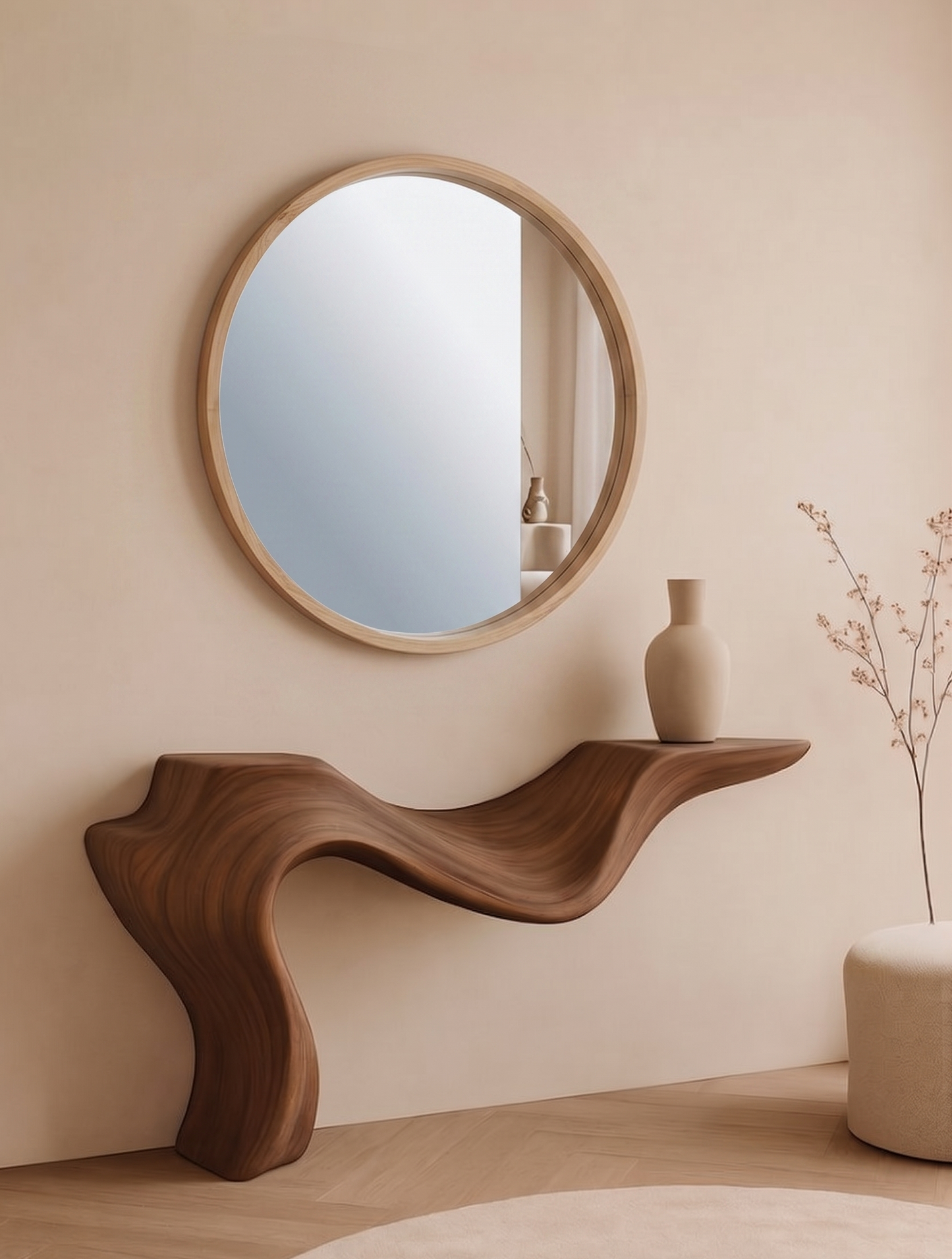 MIRROR NATURAL WOOD ROUND