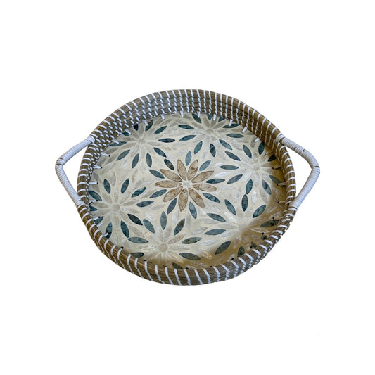 MIX CAPIZ ROUND TRAY SEAGRASS