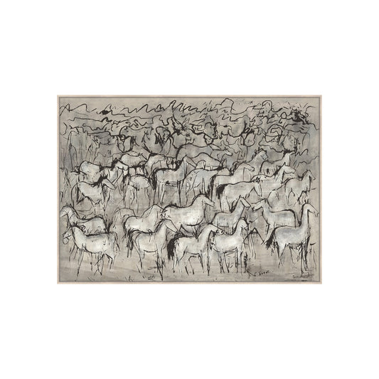 PAINTING HORSES GREY JUTE