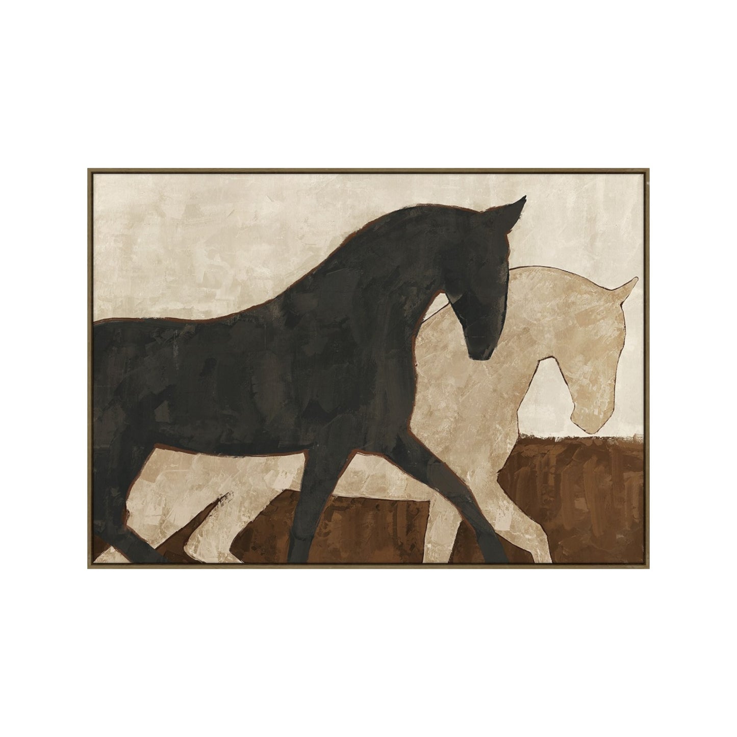 PAINTING PRINTED 2 HORSES BLACK CREAM