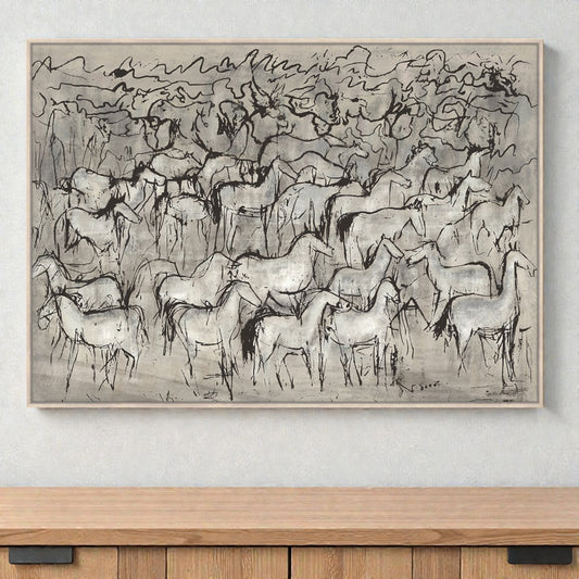 PAINTING HORSES GREY JUTE