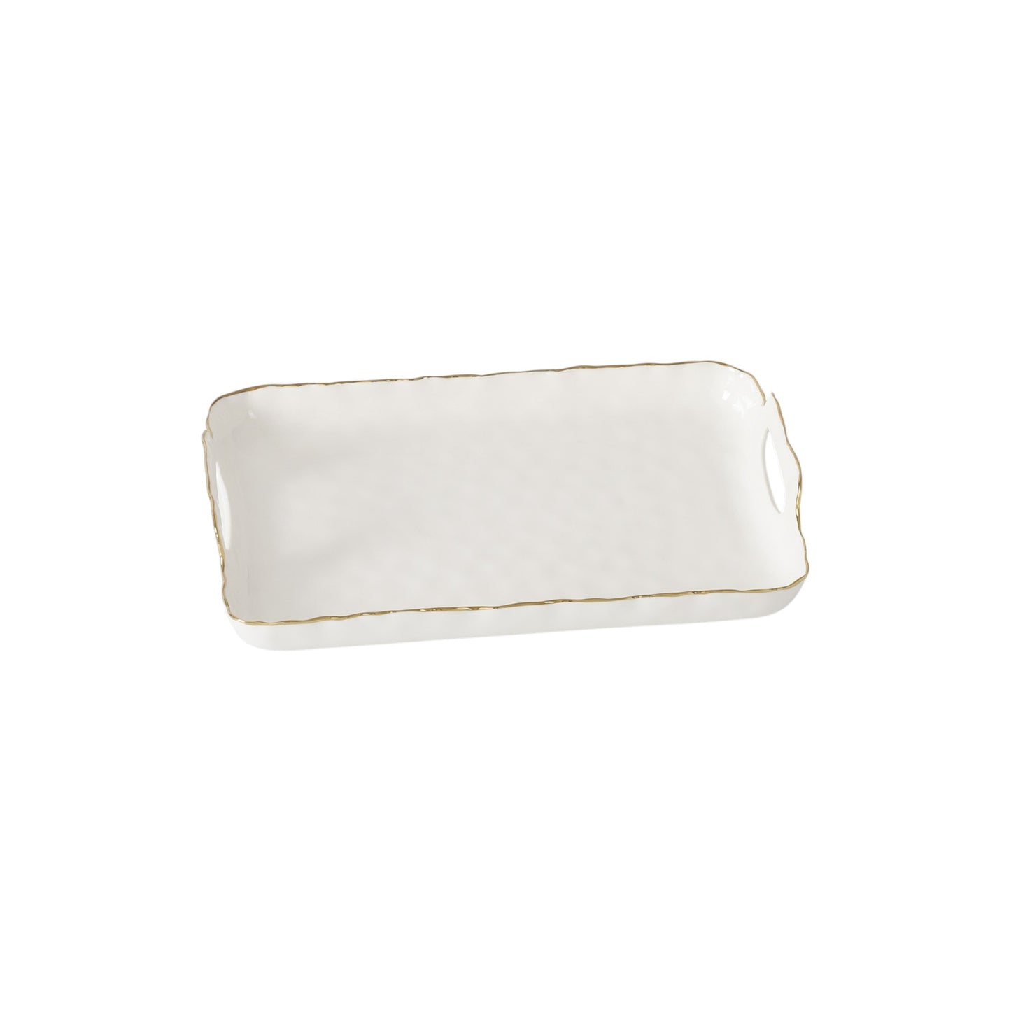 RECTANGLE TRAY WITH HANDLES GOLD RIM