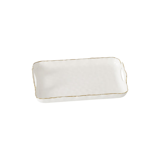 RECTANGLE TRAY WITH HANDLES GOLD RIM