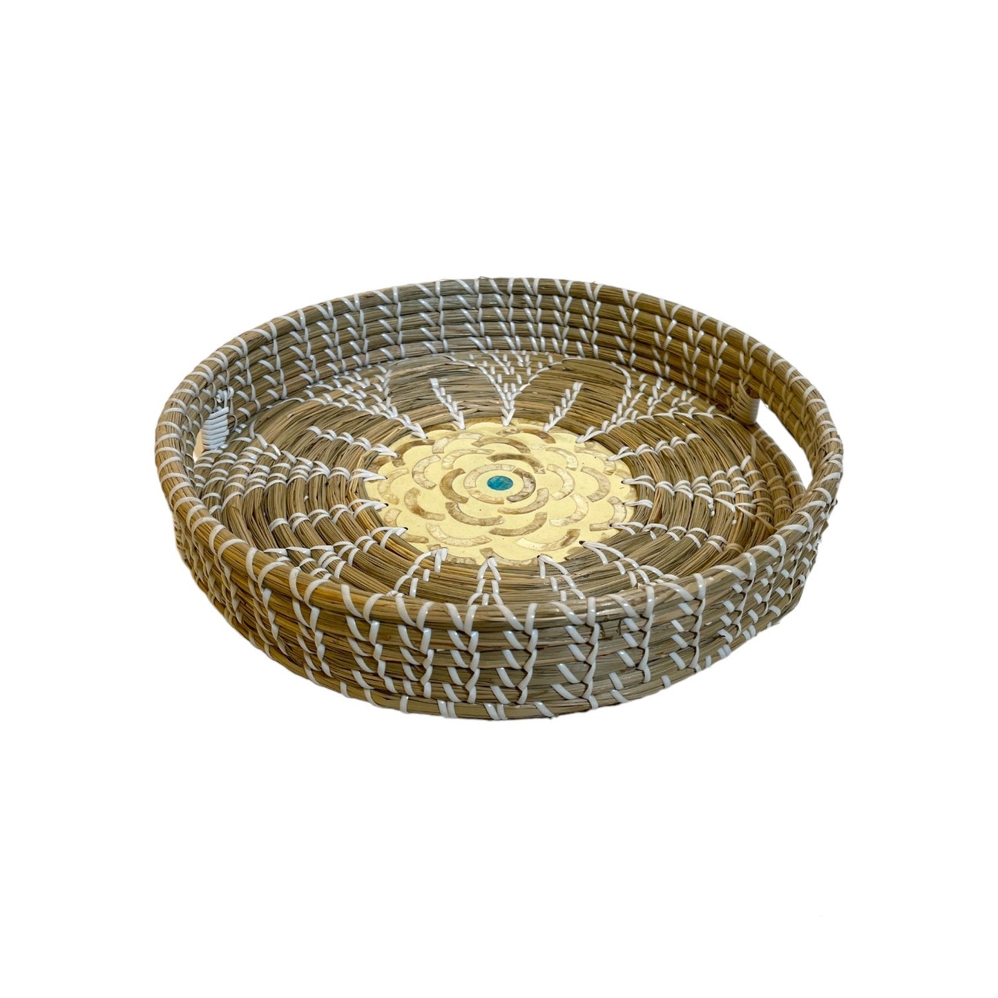 ROUND TRAY MIX CAPIZ WHITE WITH CUTOUT HANDLES