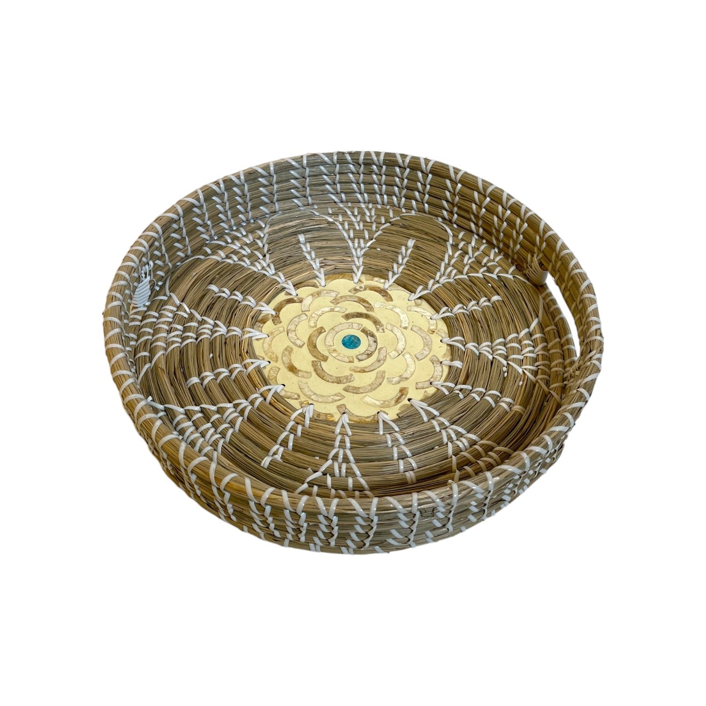 ROUND TRAY MIX CAPIZ WHITE WITH CUTOUT HANDLES