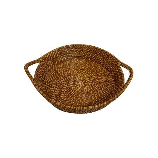 ROUND TRAY RATTAN WITH HANDLES