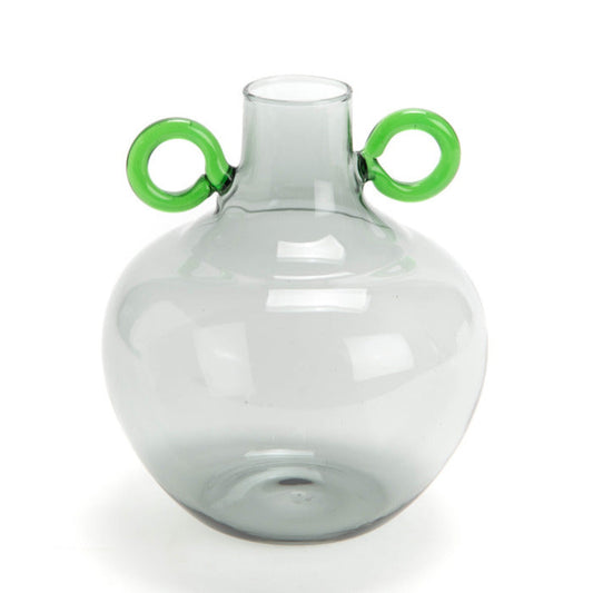 ROUND VASE WITH GREEN HANDLE