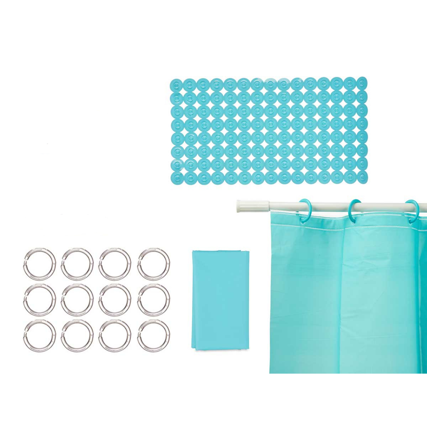 S2 BATHROOM CURTAIN PEVA AND SHOWER MAT