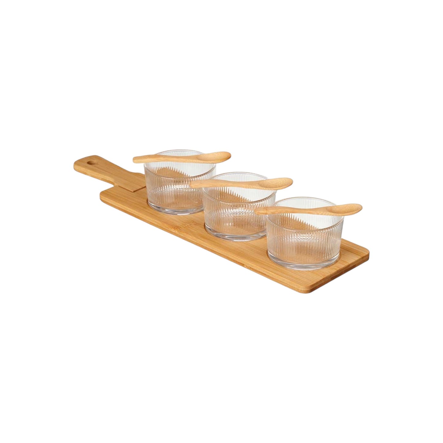 S3 GLASS BOWL WITH SPOON AND BAMBOO TRAY
