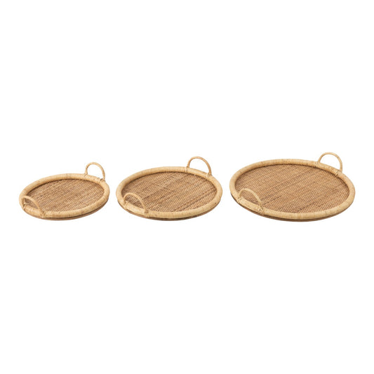 S3 TRAY OVAL NATURAL RATTAN WITH METAL