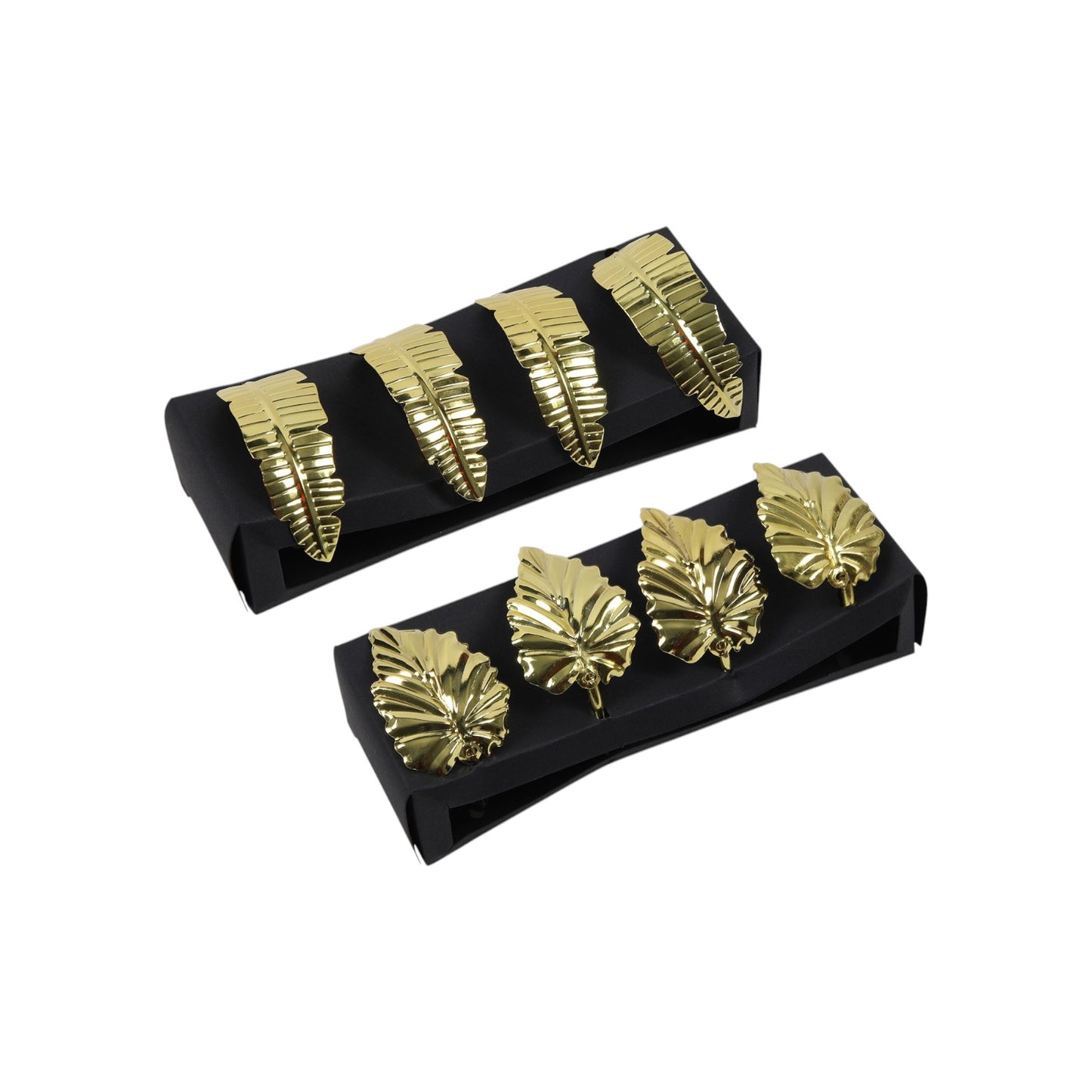 S4 NAPKIN RING LEAF FEATHER GOLD