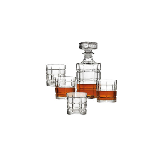 S5 WHISKEY DECANTER SQUARE WITH 4 GLASSES
