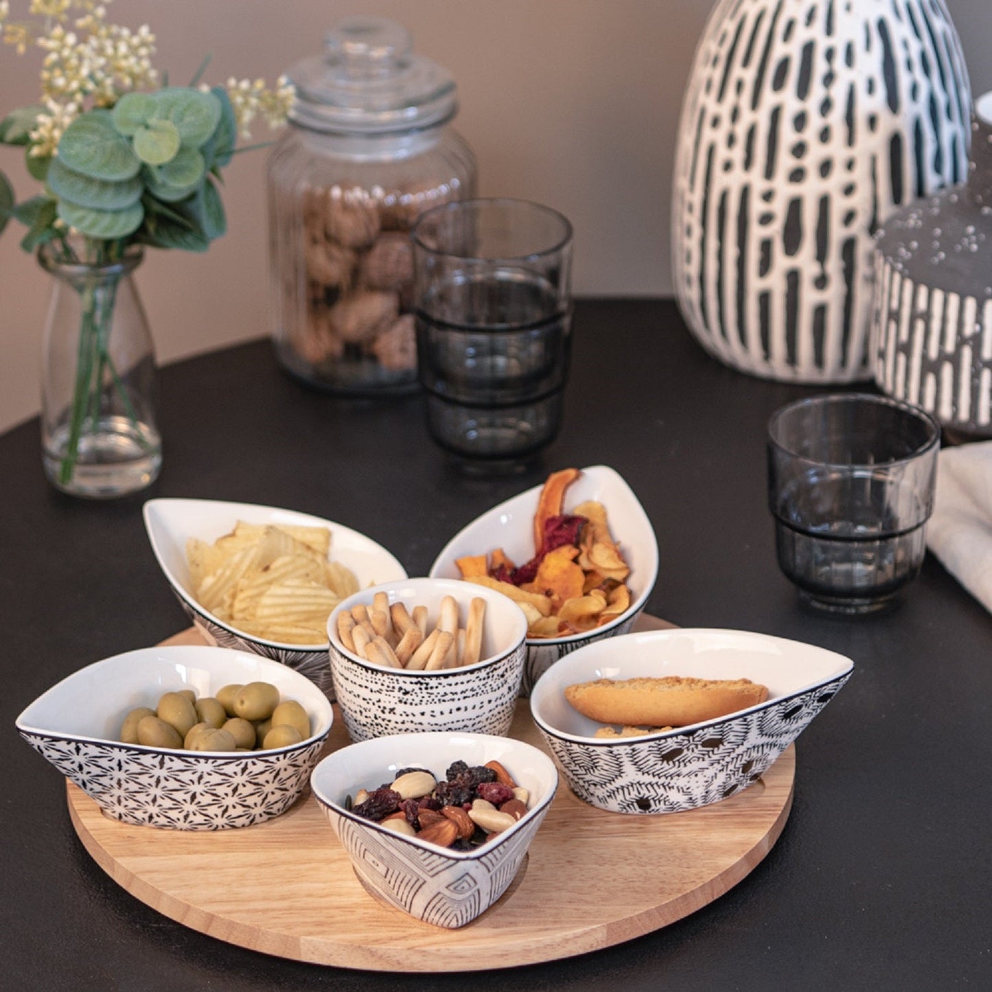 S6 SERVING EVORA BOWLS WITH TRAY