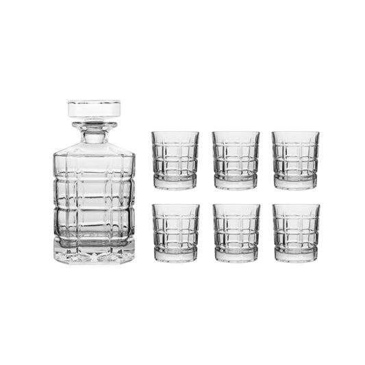 S7 CARAFE AND 6 GLASSES STONE