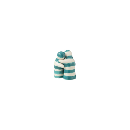 SALT AND PEPPER GRANADA STRIPES CERAMIC AQUA AND WHITE