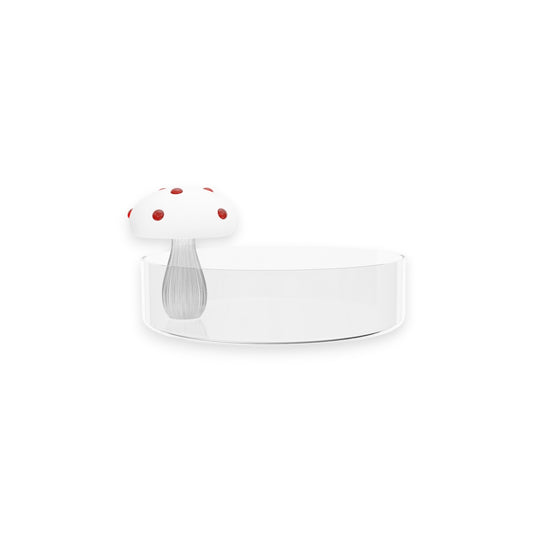 SAUCER WHITE MUSHROOM WITH RED DOTS