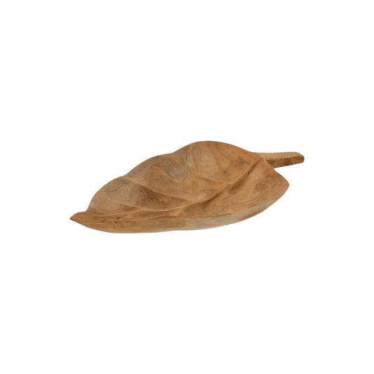 SERVING DISH LEAF TEAK WOOD NATURAL