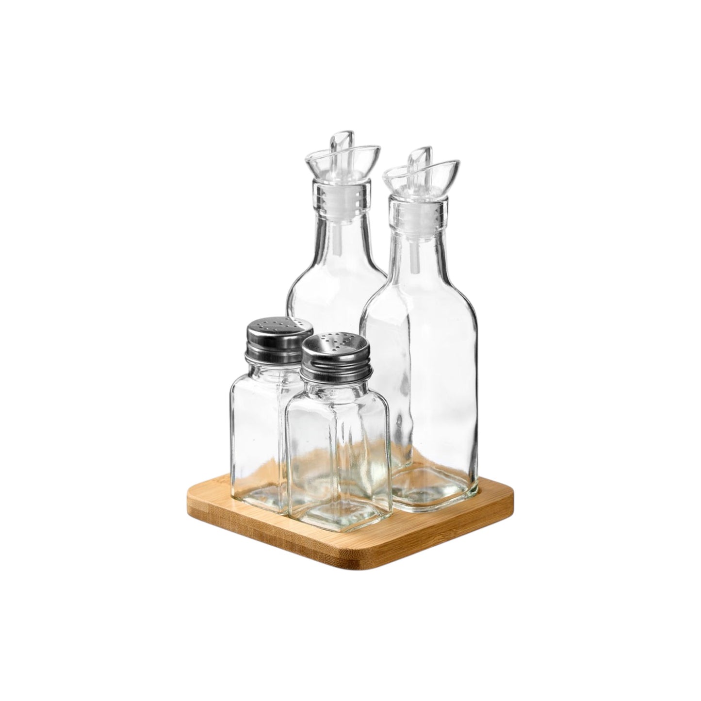 SET OIL AND VINEGAR CRUET WITH SALT AND PEPPER SHAKERS