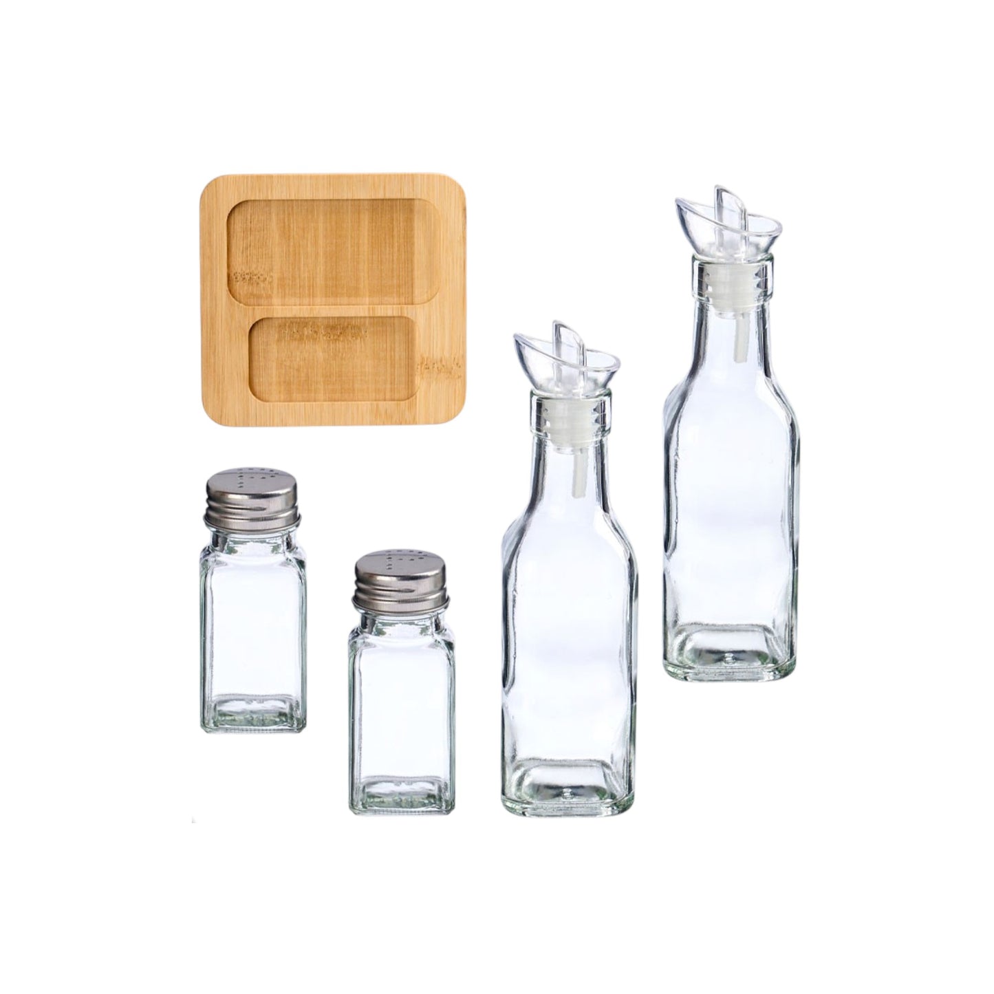 SET OIL AND VINEGAR CRUET WITH SALT AND PEPPER SHAKERS
