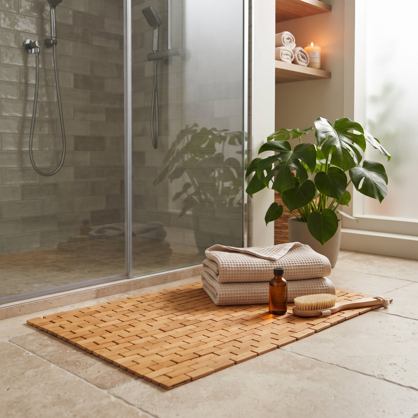 SHOWER MAT BAMBOO ANTI SLIP