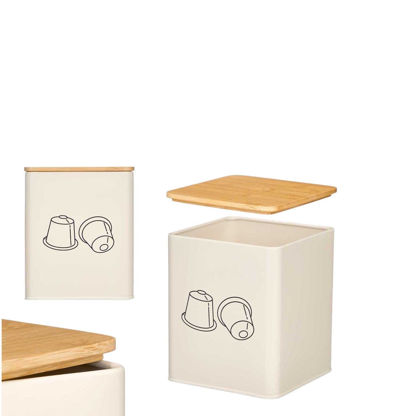 SQUARE KITCHEN JAR CAPSULES HOLDER CREAM WITH LID