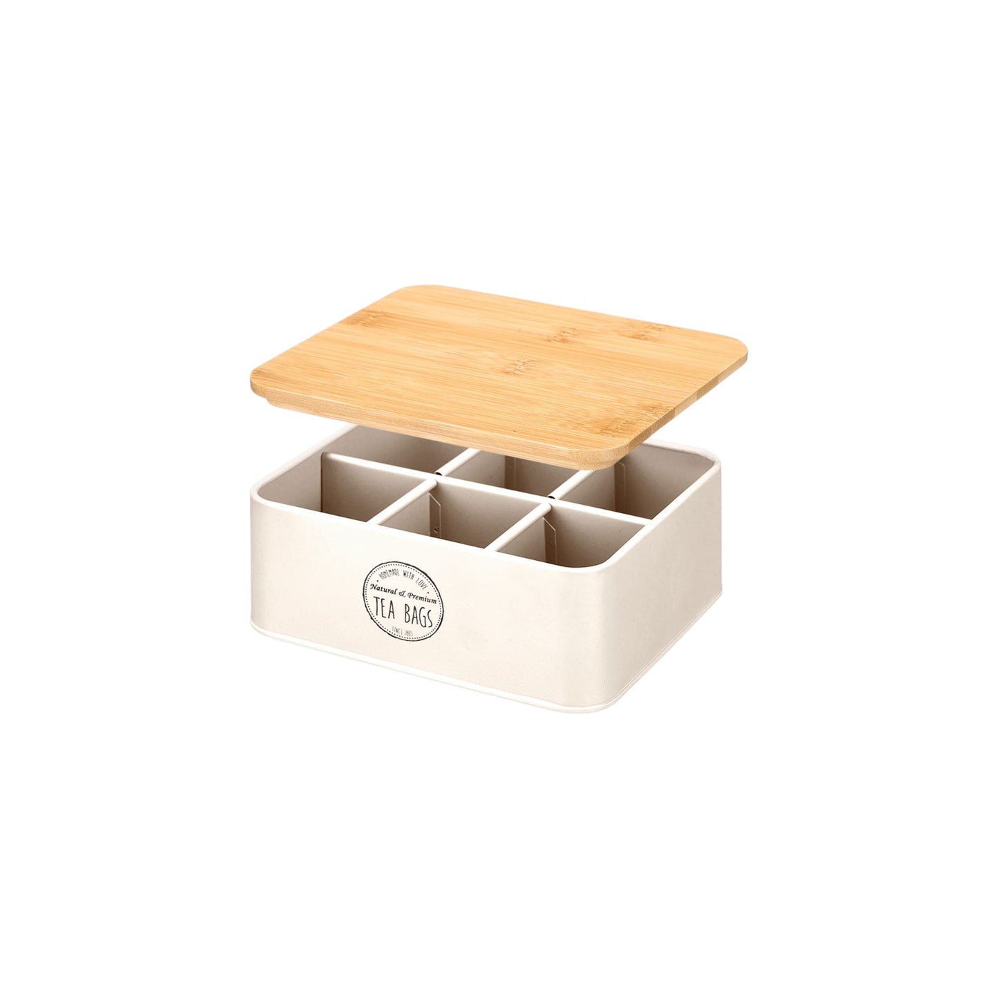 TEA BOX 6 HOLES CREAM WITH BAMBOO LID