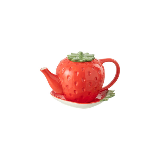 TEAPOT WITH PLATE STRAWBERRY RED