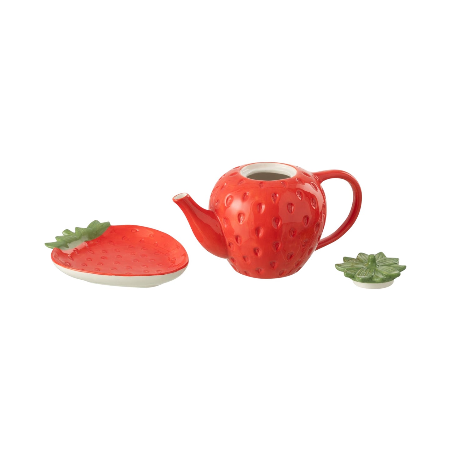 TEAPOT WITH PLATE STRAWBERRY RED