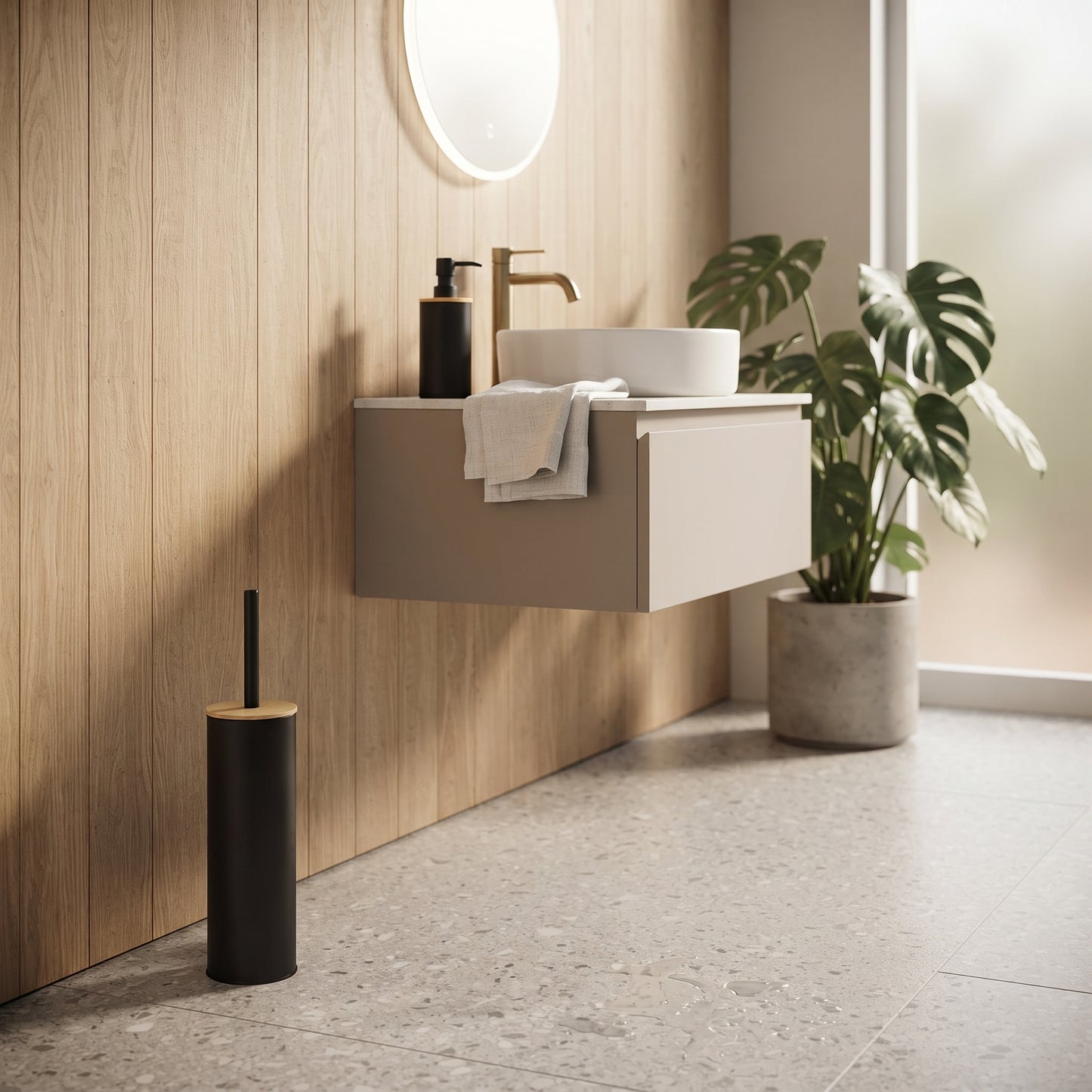TOILET BRUSH METAL WITH BAMBOO LID
