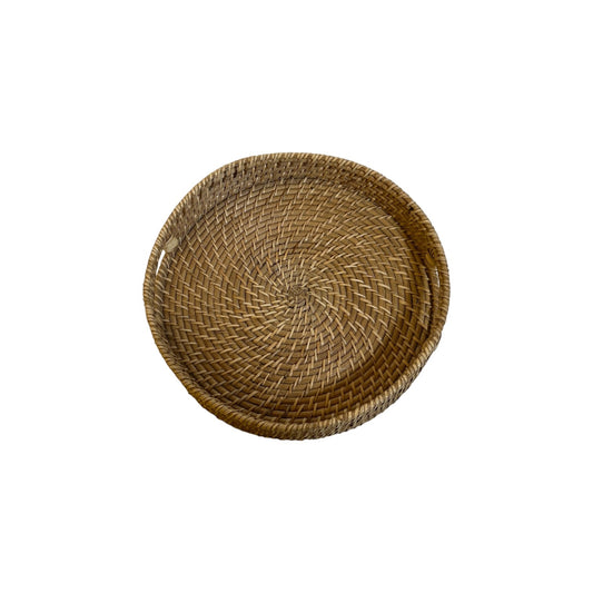 TRAY ROUND RATTAN WITH CUTOUT HANDLES