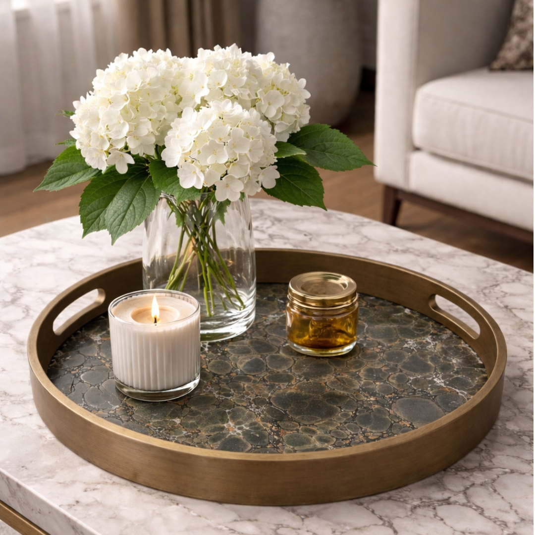 TRAY MALACHITE ROUND