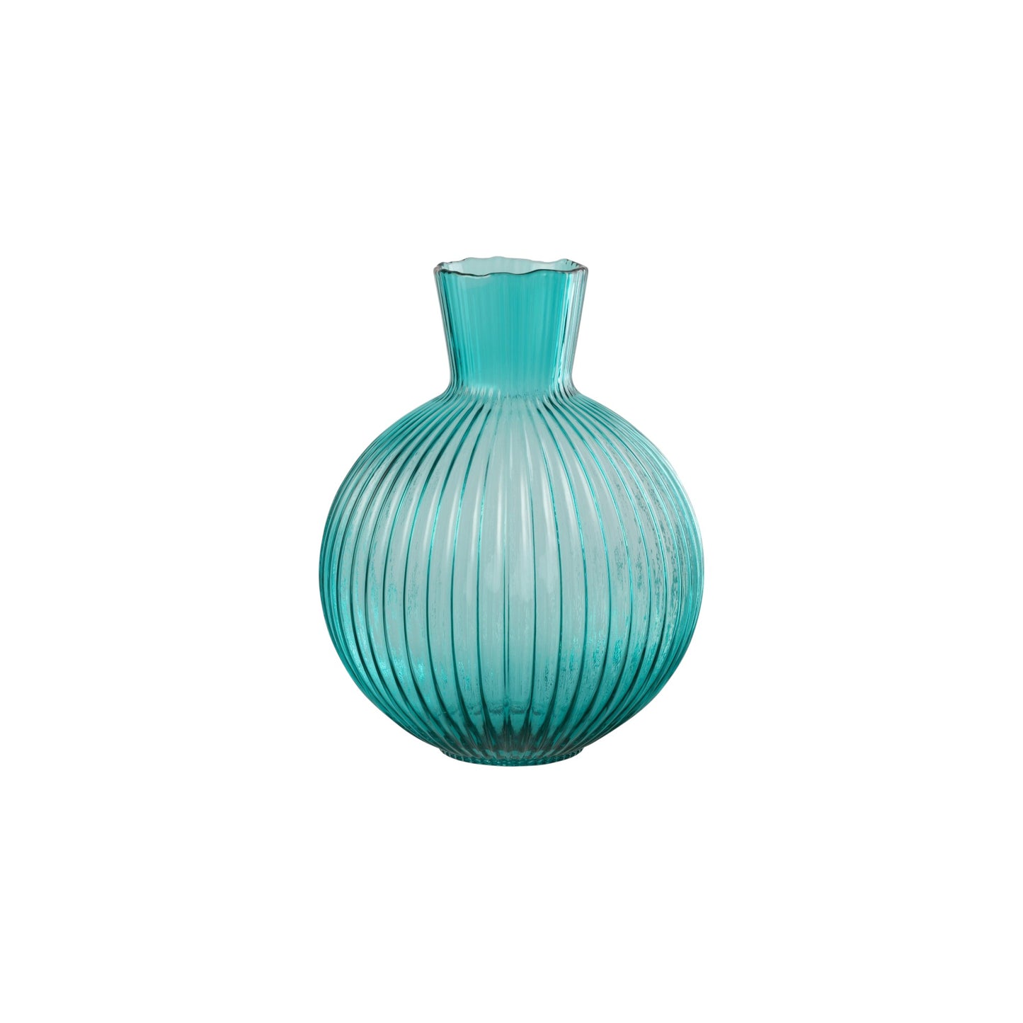 VASE BALL RIBBED GLASS TURQUOISE