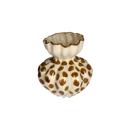 VASE DOTS STONEWARE BROWN