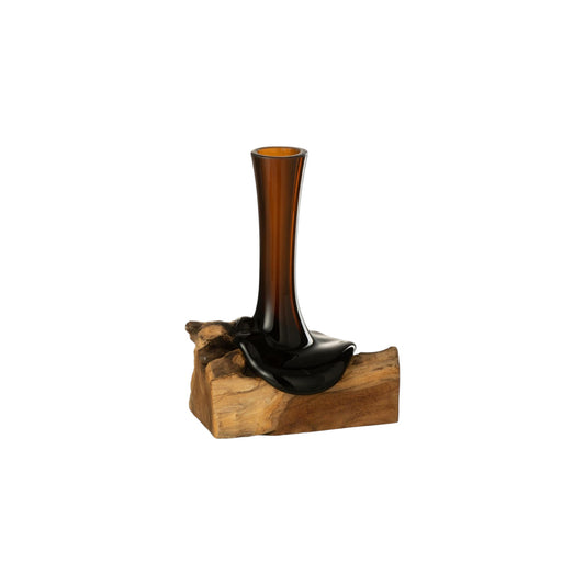 VASE ON FOOT HIGH GAMAL WOOD RECYCLED GLASS