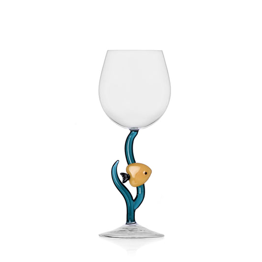 YELLOW FISH STEMMED GLASS